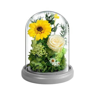 China Wedding.banquet.restaurant.hotel Mother's Day Valentine's Day Preserved Flowers Sunflowers Roses Real In Glass Dome Artificial Flower Creative Gifts for sale