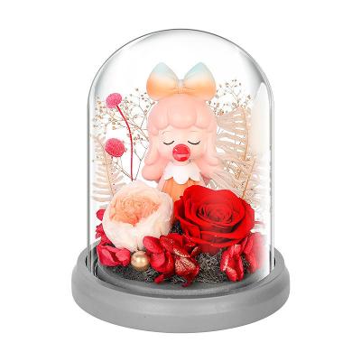 China Bubble Princess Preserved Rose in Glass Dome with LED Light Creative Gift Eternal Flower for Girlfriend 14*14*17cm for sale