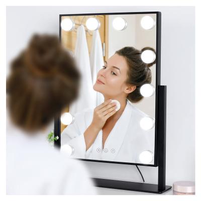 China Mirror Hollywood Desktop Vanity Mirror with Lights Lighted Vanity Makeup Mirror with 12 LED Bulbs 3 Color Modes for sale