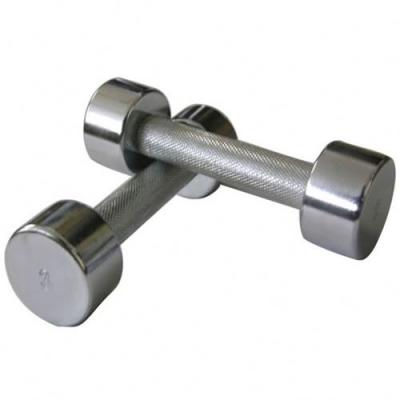 China Plastic Dip In Hot Dumbbell Factory 10kg Round Fixed Chromed Dumbbell With Knurled Handle for sale