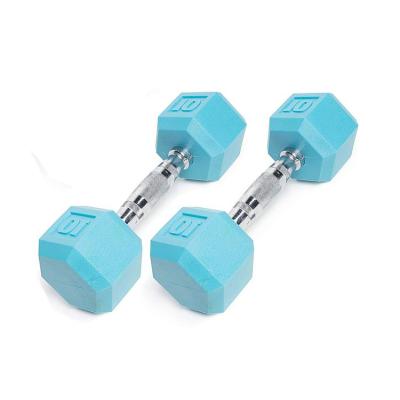 China factory rubber covered hot hex dumbbell color rubber dumbbell with chromed handle for sale for sale