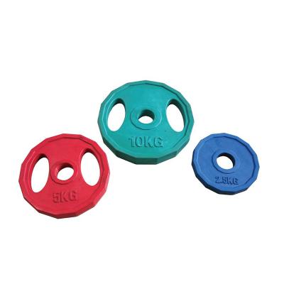 China Eco-friendly Durable Poygonal Metal Colorful Rubber Coated Gym Weight Plate With Steel Ring for sale