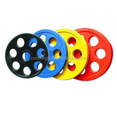 China Eco - Friendly Power Training Fitness Bumper 7 Holes Color Rubber Coated Weight Plate for sale