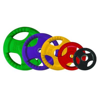 China Hot Sale Fitness Training Three Holes Easy Colorful Steel Grip Rubber Plate Weight Plate for sale