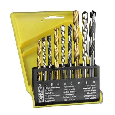 China Drilling Holes 9pcs Combination Metric HSS Twist Drill Bits Set With Plastic Box For Metal, Masonry, Wood Working for sale