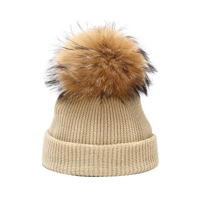 China Factory Wholesale COMMON Furball Hat Cute Children's Hearing Protection Outdoor Warm Knitted Wool Knitted Hat for sale