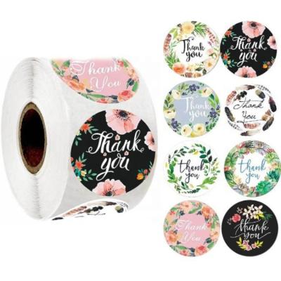 China Eco-Friendly Flower Thank You Sticker Roll Stamp For Mailing Bags, Baby Shower / Wedding / Party Bag / Envelopes Sealing Floral Sticker Roll Gift Deco for sale