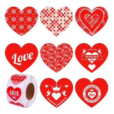 China existing design happy valentine's day labels stickers roll i love you valentine's day eco-friendly stock heart-shaped shiny love stickers for sale