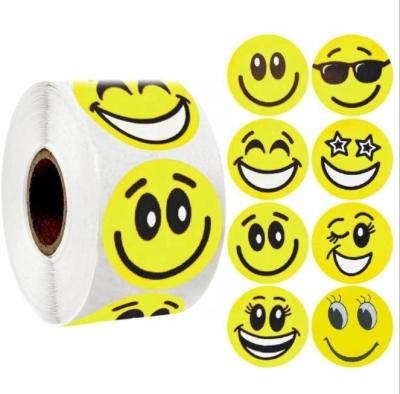 China Eco-friendly In Stock 25mm 8 Designs Smiling Face Label Sticker Roll, Classroom Tested Resource Reward Smiling Face Sticker Roll for sale