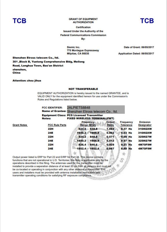 FCC - Shenzhen Etross Telecom Co., Ltd.