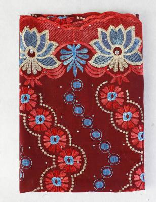 China Other Multicolor Wavy Double Edge Bright Red Embroidered African Lace Fabric for sale