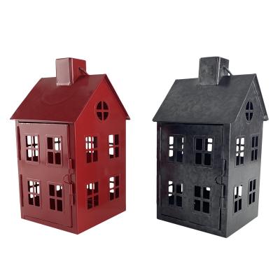 China Rustic American Red Candle Metal Black House Town Main Street Style Vintage Home Decor Lanterns for sale