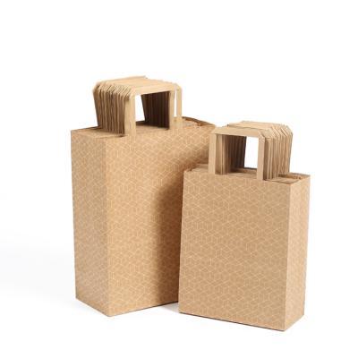 China Recycled Materials Customized Fat Handle Kraft Paper Bag For Shop Gift Packaging Bags for sale