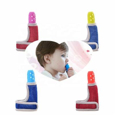 China Light Weight In All Types Baby Running Products Thumbs Up Sucking Finger Protector Food Grade Silicone Sharp Mitts Teether for sale