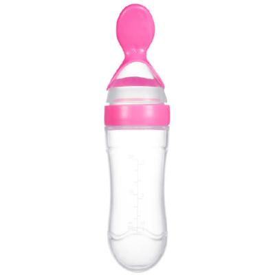 China Silicone Free Heat Resistant Baby BPA Food Grade Baby Bottle With Spoon Squeeze Bottle With Spoon Food Rice Cereal Feeder for sale