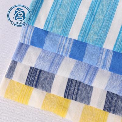 China Colorful Stretch Low Price TR Rayon Polyester Stripe Printed Jersey Fabric For T Shirt for sale