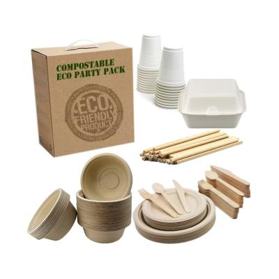 China biodegradable & Compostable Dishes 100% Biodegradable Disposable Compostable Bagasse Birthday Tableware and Dinnerware Set for Wedding Party for sale