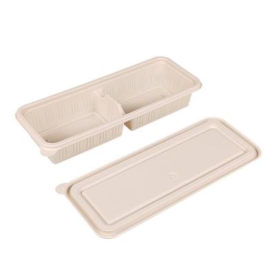 China Disposable Cornstarch Box 2 Compartment Food Eco Lunch Boxes Disposable Biodegradable Packaging for sale