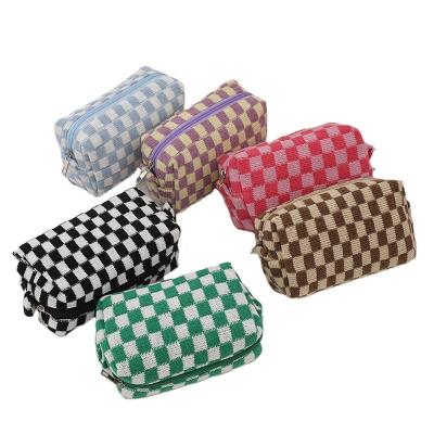 China Cosmetic Bag Handled Knitted Fabric Women Makeup Organizer Zipper Beauty Pouch Wrist Make Up Pouch Toiletry Case Canvas Bag Custom for sale