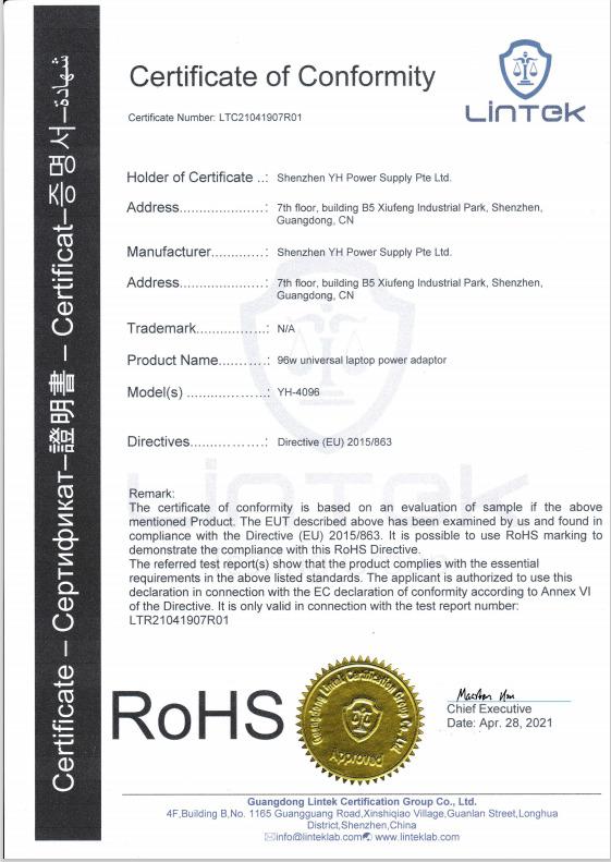 RoHS - Shenzhen YH Power Supply Pte Ltd.