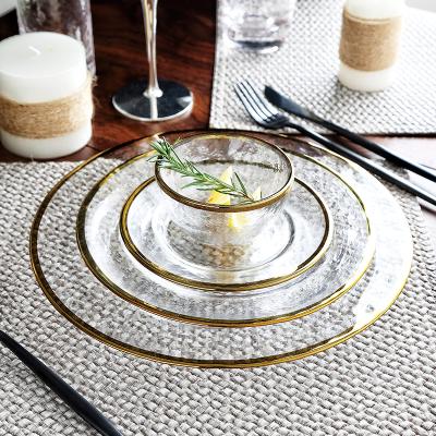 China Viable European Style Luxury Gold Rim Plated Glass Dinner Dish for sale