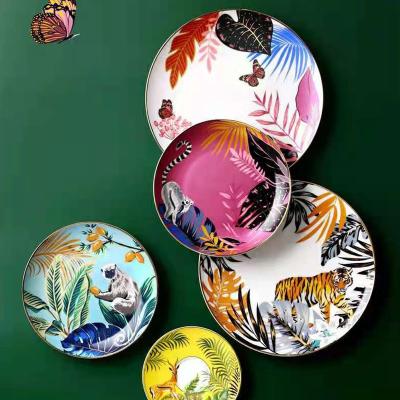 China Viable Home Animal Ceramic Round Dish Dinnerware Jungle Decor Jungle Decor Wedding Party European Party Tableware for sale