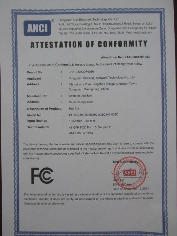 FCC - Dongguan Huaxing Hardware Technology Co., Ltd.