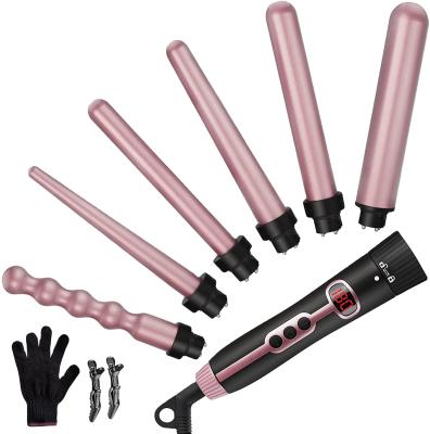 China Pro's Adjustable Interchangeable Settings Tourmaline 5-Piece Heat Curling Iron Multi-Size Ceramic Glove Styling Set for sale