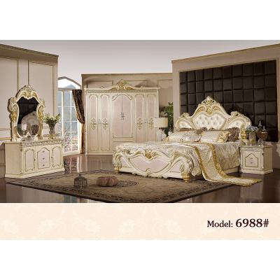 China King Size Wood Luxury Hypoallergenic French Palace Design Retro Style Antique Genuine Leather Bedroom Furniture Set for sale