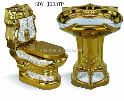 China Golden Gold Color Double-flush Toilet Bowl Ceramic Basin Bathroom Toilet Set for sale