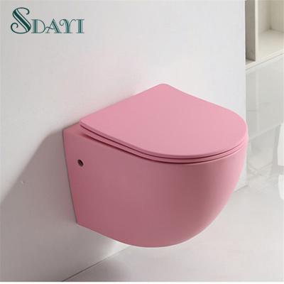 China Hidden Cistern Ceramic Red Wall Mounted Toilet Bowl Yellow Orange Matte Color Wall Hung Toilet Pink Color for sale