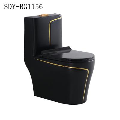 China Ceramic Toilet Bowl Sanitary Ware Double-Flow Black Gold Color Toilet for sale