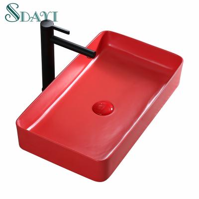 China Modern Ceramic Matte Black Bathroom Glass Sink Bathroom Red Color Wash Basin for sale