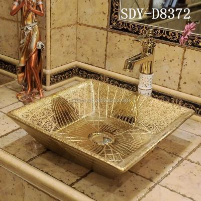 China Farmhouse Gold Wash Basin Ceramic Gold Color Wash Sink for sale