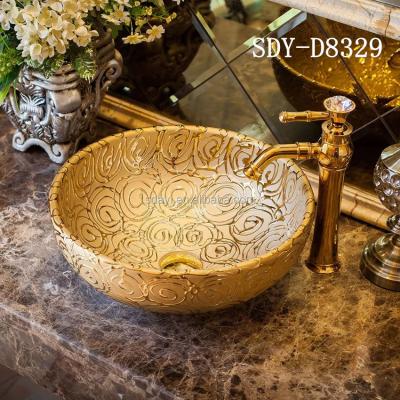 China Contemporary Ceramic Gold Color Wash Basin Wash Sink Handmade Wash Basin for sale