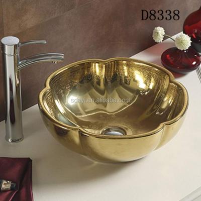 China Contemporary Bathroom Gold Color Wash Basin Sink Ceramic Gold Wash Basin for sale