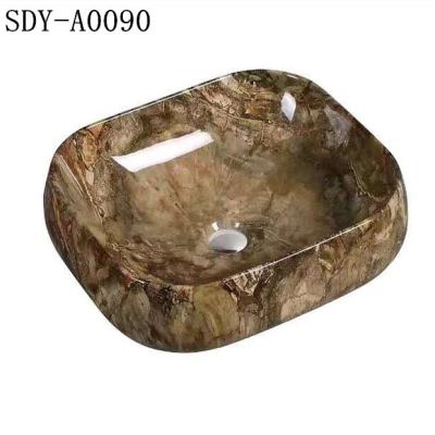 China Traditional Ceramic Sanitary Ware Color Sink Basin Bathroom Marble Color Stone Wash Basin for sale