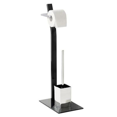 China Modern Bathroom Floor Standing Multifunctional Toilet Paper Holder With Toilet Brush Shelf for sale