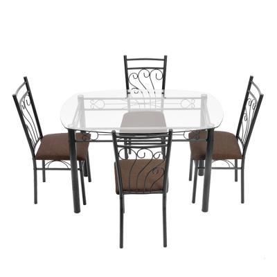 China Disassembly 4 Seater Modern Glass Dining Table Tempered Glass Head Table Set With Chair for sale