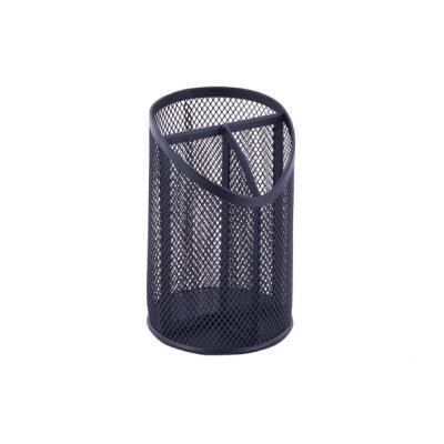 China Black Mesh Pen Cup Metal Slanted Pencil Holder Strong Wearability Desk Organizer 3 Compartments for sale