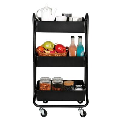 China With 360 Degree Wheel Multifunctional Kitchen Bathroom Mobile Nesting Basket Design 3 Tier Storage Metal Serving Cart for sale