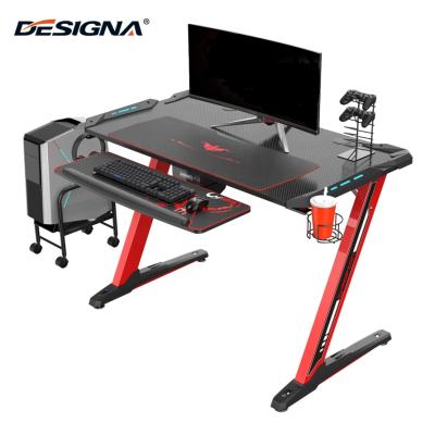 China Led light and Z shape DESGINA led light black color Z shape PC gaming desk for e-sports for sale