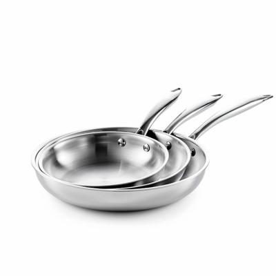 China Viable Custom Design 3 Pcs High Quality Heavy Duty Stainless Steel Pan Set Frying With Die-Cast Handle for sale