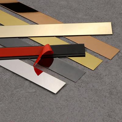 China Modern Gold Metal Tile Trim Stainless Steel Self Adhesive Flat Tile Trim For Wall Furniture Decoration for sale