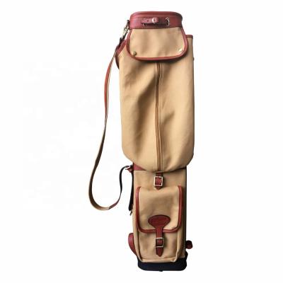 China Canvas Balance With 6 Clubs Luxury Full Grain Outdoor Sports Genuine Leather Genuine Leather Golf Bag for sale