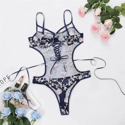 China Hot Sexy High Quality Lace Embroidery Strap Sexy Lingerie Backless Nightgown Jumpsuit For Women for sale