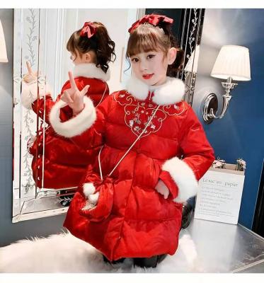 China Hanfu 2022 Improved Chinese Style Children's Cheongsam Breathable Winter Red Down Cotton Jacket Allison Happy New Year Girls Small Dress for sale