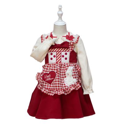 China Little allison 2022 new summer dress girls breathable bow sweet and cute red princess skirt costume girls dress sets for sale