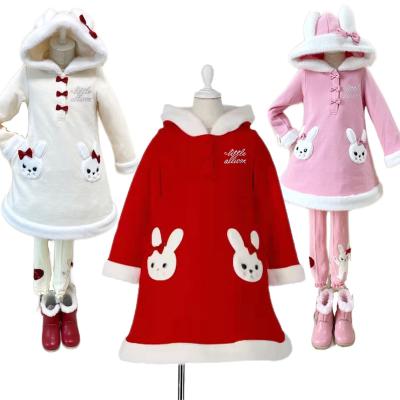 China 2022 Breathable Factory Selling Warm Rabbit Winter Girls Cotton Hoodie Christmas Ball New Year Clothes Japanese Hooded Children Clothing for sale