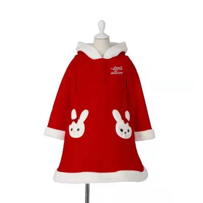 China Anti-shrink Factory Selling Warm Rabbit Winter Girls Cotton Hoodie Christmas Ball New Year Clothes Japanese Hooded Sweatshirt for sale